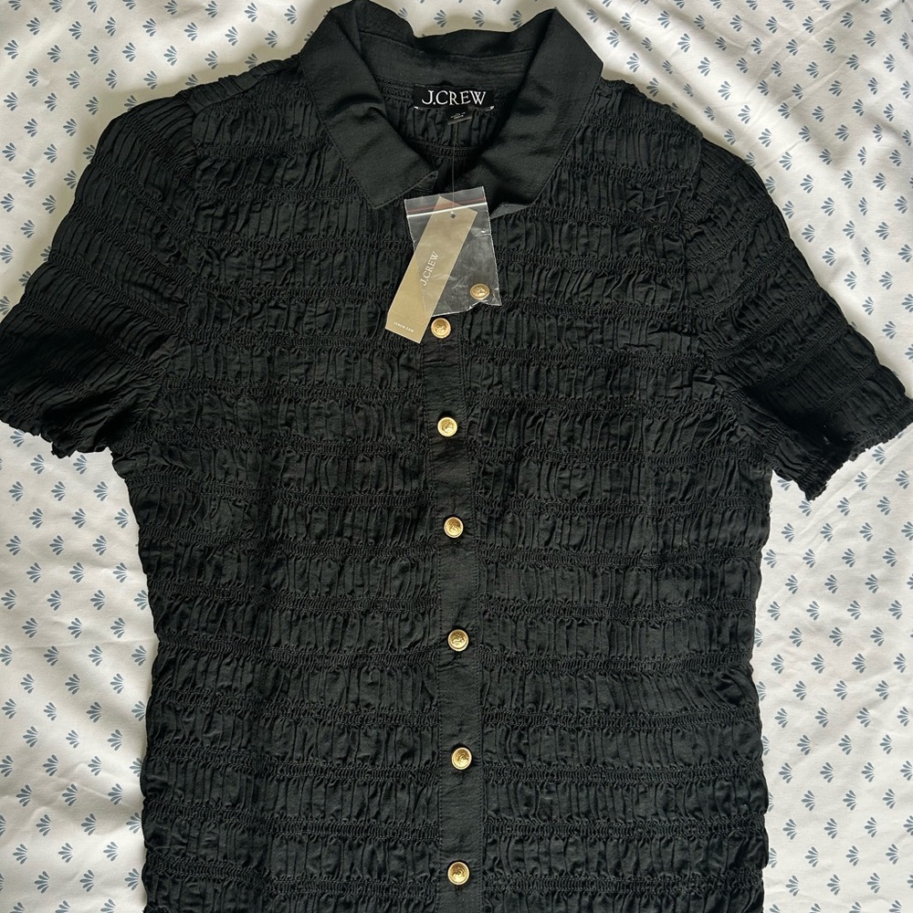 J. Crew Black Textured Shirt with Gold Accents